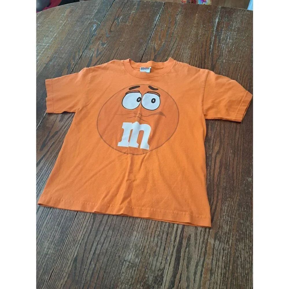 Youth Kids Sz Large M&M Brand Orange Short Sleeve Pullover Crew Neck Tee Tshirt